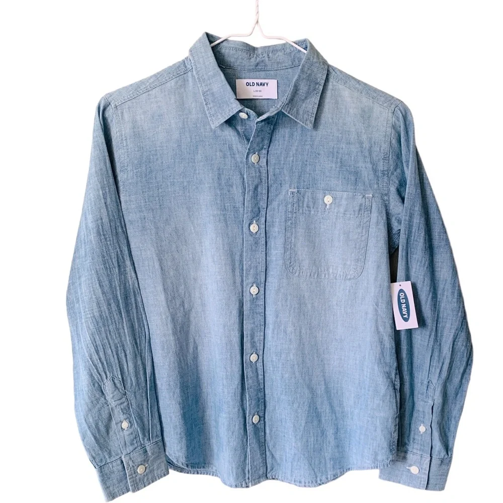 OLD NAVY Boy’s Chambray Blue‎ Button Down Shirt | Size Large 10-12 | NEW